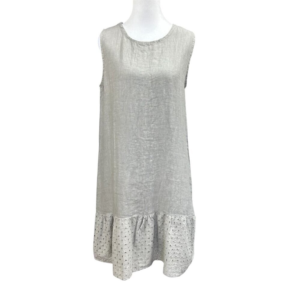 Francesca Bettini Sleeveless Dress Womens Size Small Grey 100% Linen Eyelet